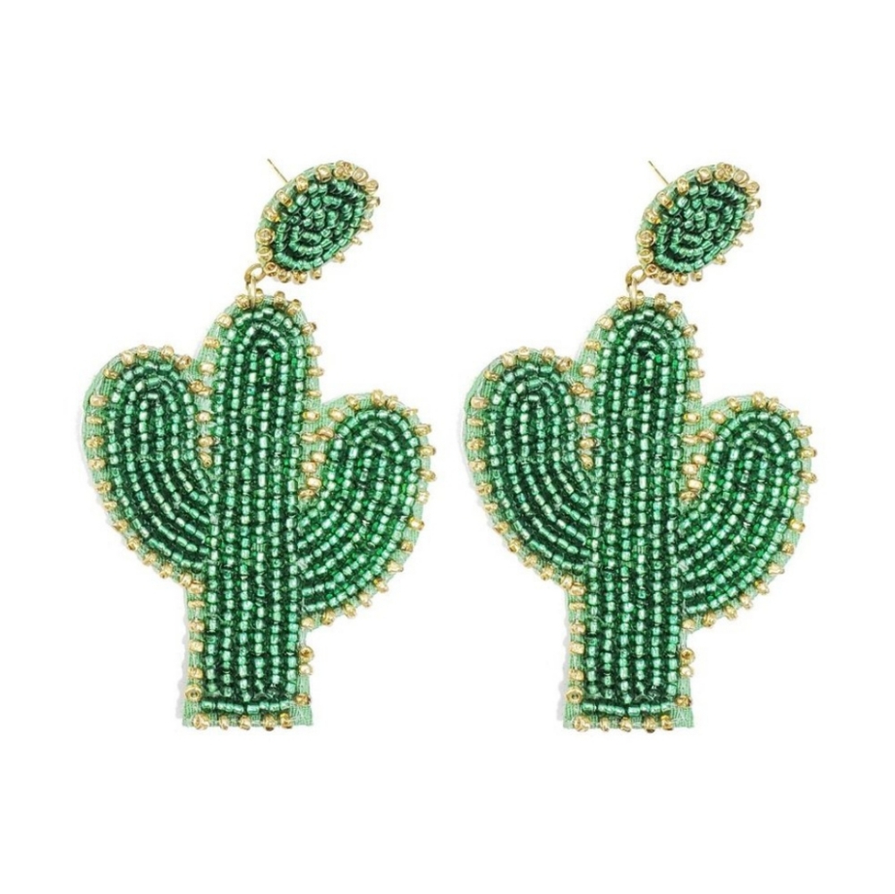 Western Glass Beaded Cactus Post Earrings
